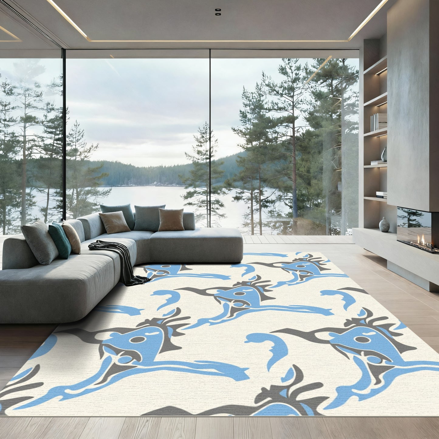 Abstract Blue Gray Creature Repeat Rug