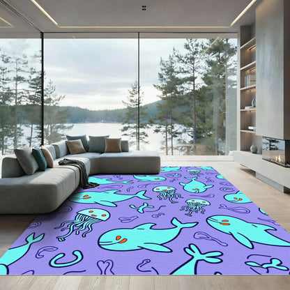 Whimsical Aquatic Life Dolphin Jellyfish Rug