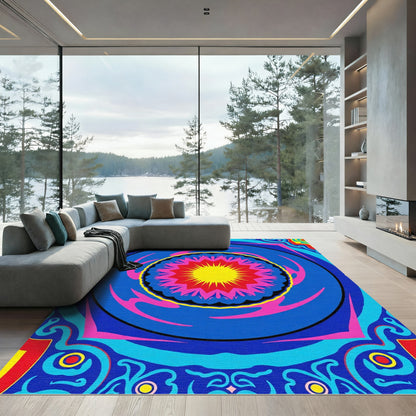 Vibrant Yellow Sunburst Mandala Rug