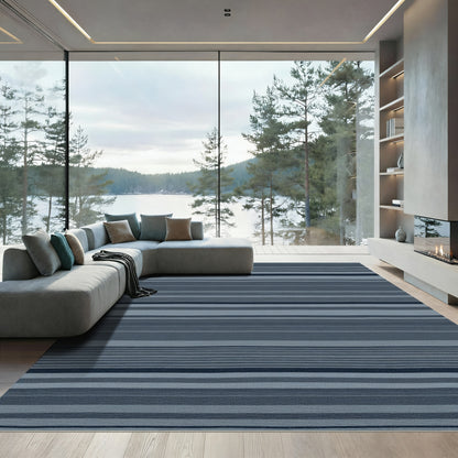 Cool Blue Varied Stripe Rug