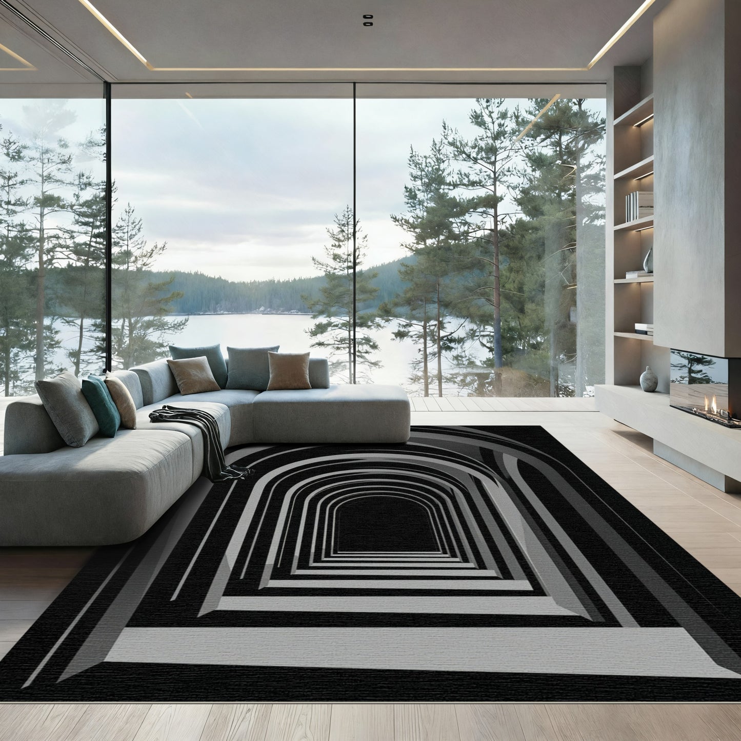 Monochromatic Arc Tunnel Illusion Rug