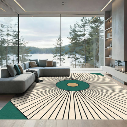 Emerald Sunburst Geometric Cream Rug