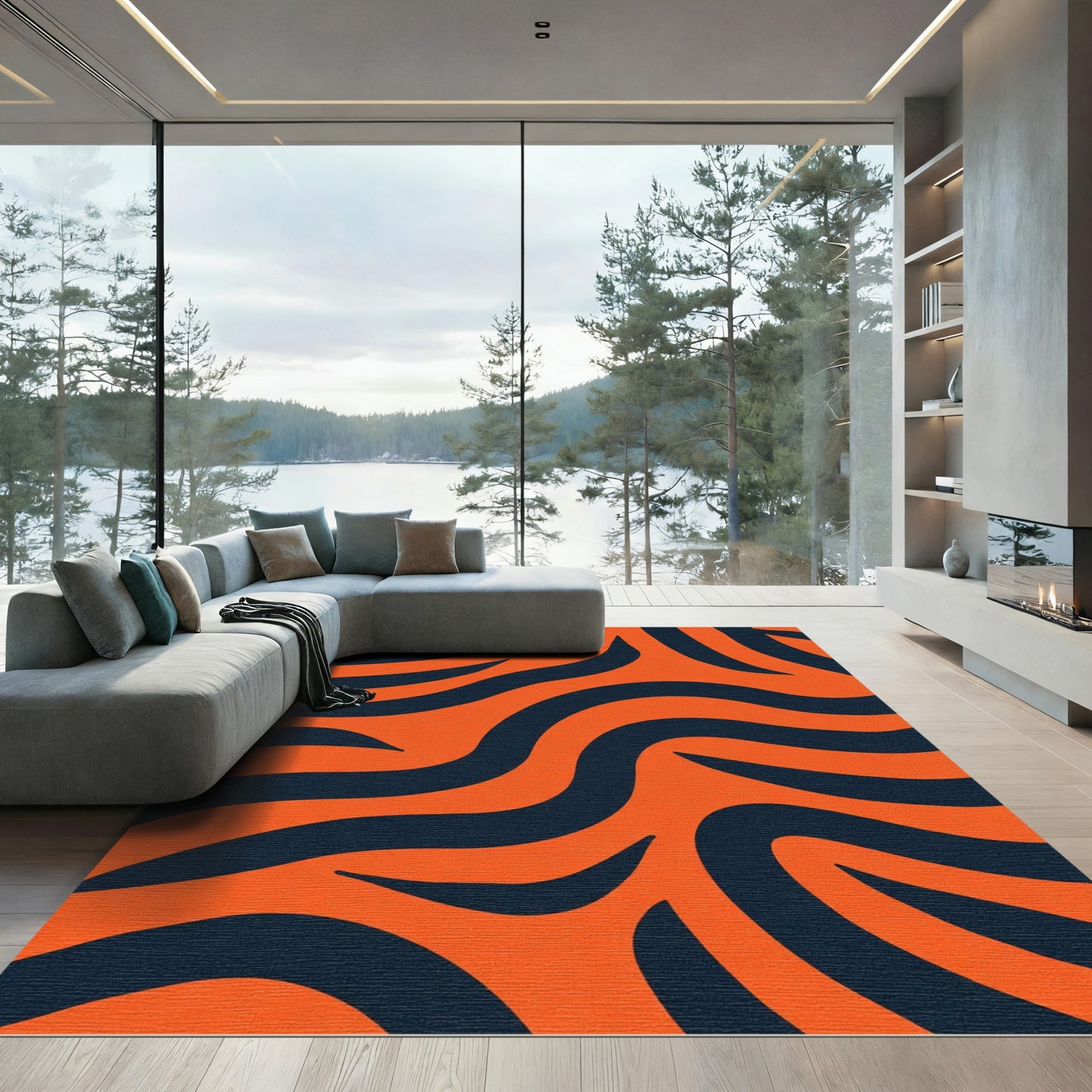 Bold Orange Wavy Stripe Rug