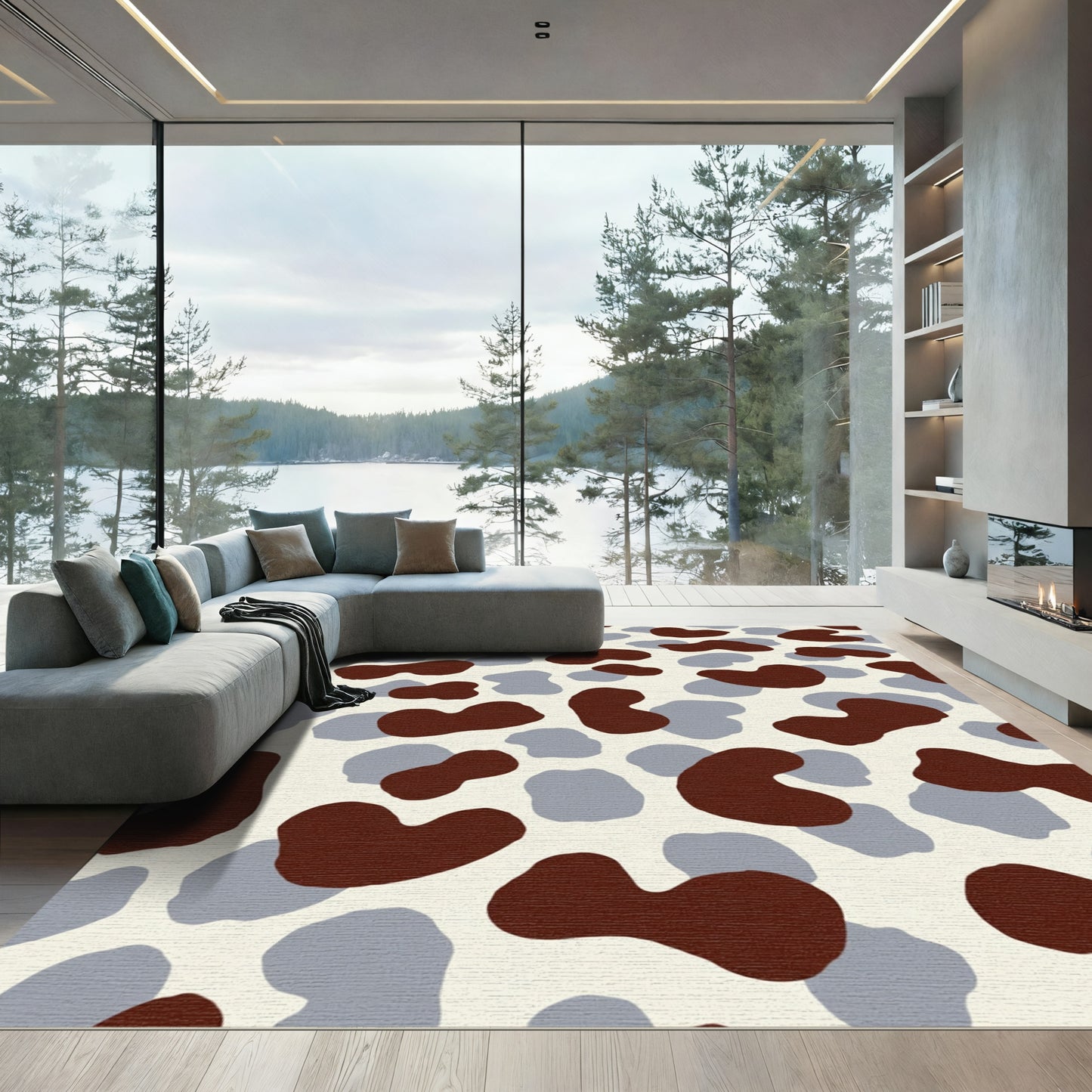 Brown Grey Blotchy Tonal Patchwork Rug