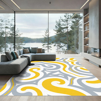 Yellow Gray Swirling Abstract Lines Rug