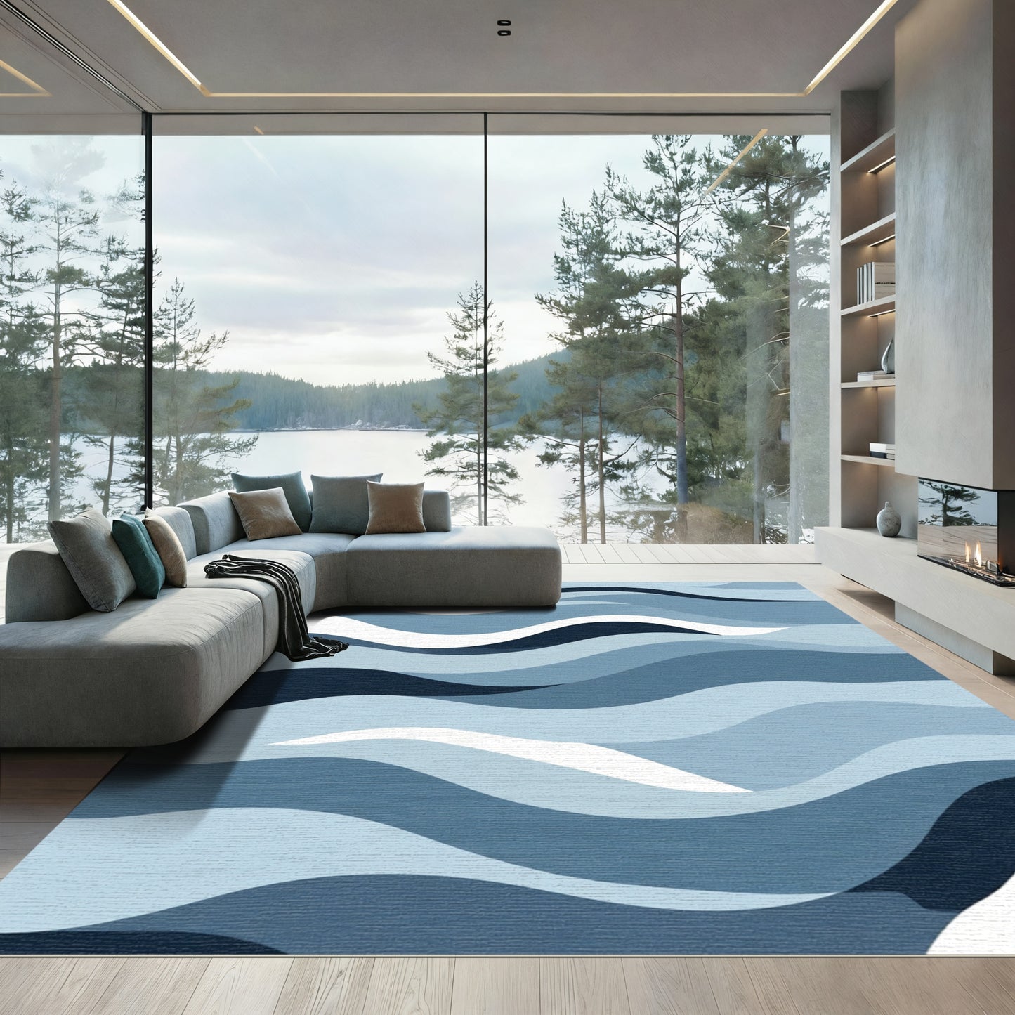 Aqua Blue Serene Wave Layers Rug