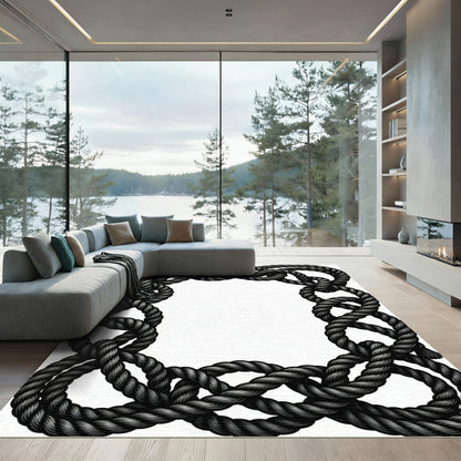 Dark Corded Interlocking Frame Rug