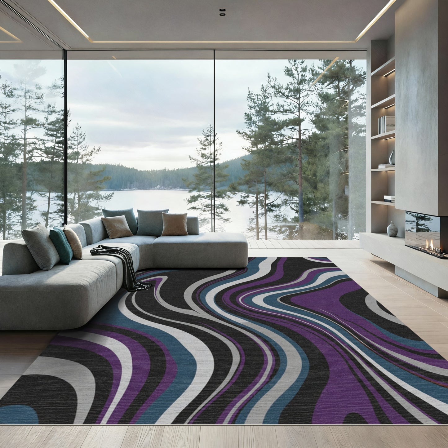 Deep Purple Swirling Marble Lines Rug