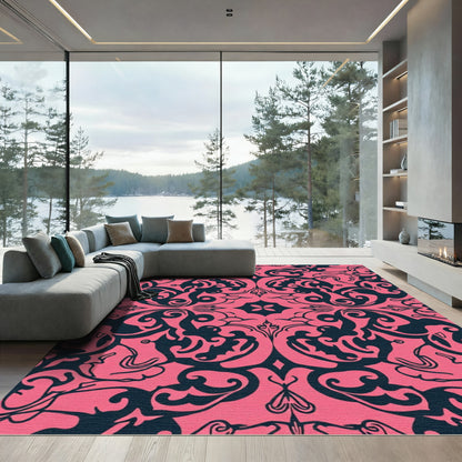 Fuchsia Dark Swirl Floral Medallion Rug