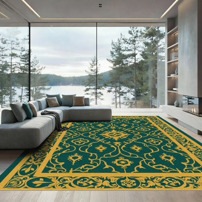 Emerald Gold Medallion Scroll Rug