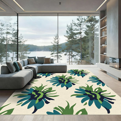 Abstract Floral Blue Green Blossom Rug