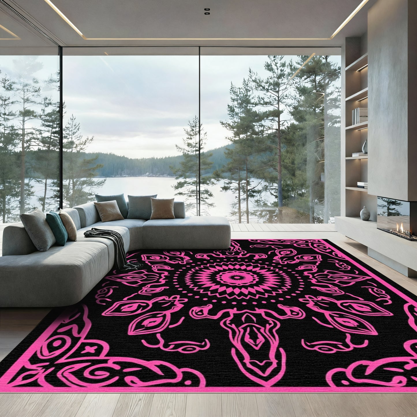 Vibrant Pink Abstract Mandala Rug