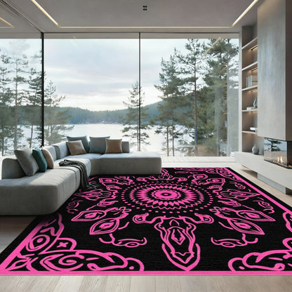 Vibrant Pink Abstract Mandala Rug