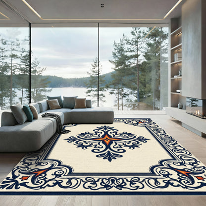Navy Crimson Floral Medallion Rug