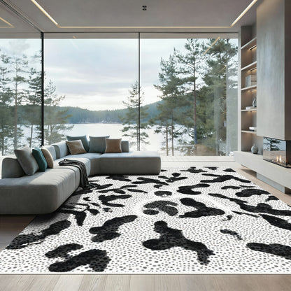 Abstract Black Dots Organic Shape Rug