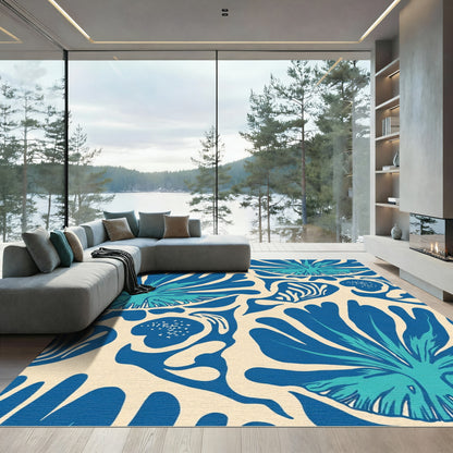 Royal Blue Tropical Fern Foliage Rug