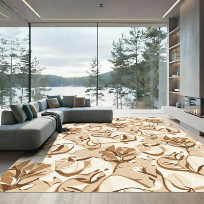 Earthy Tan Abstract Floral Swirl Rug