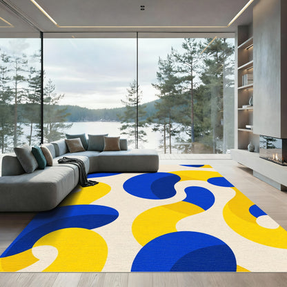 Bold Blue Yellow Organic Waves Rug