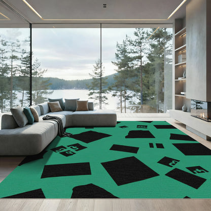 Teal Black Abstract Block Composition Rug