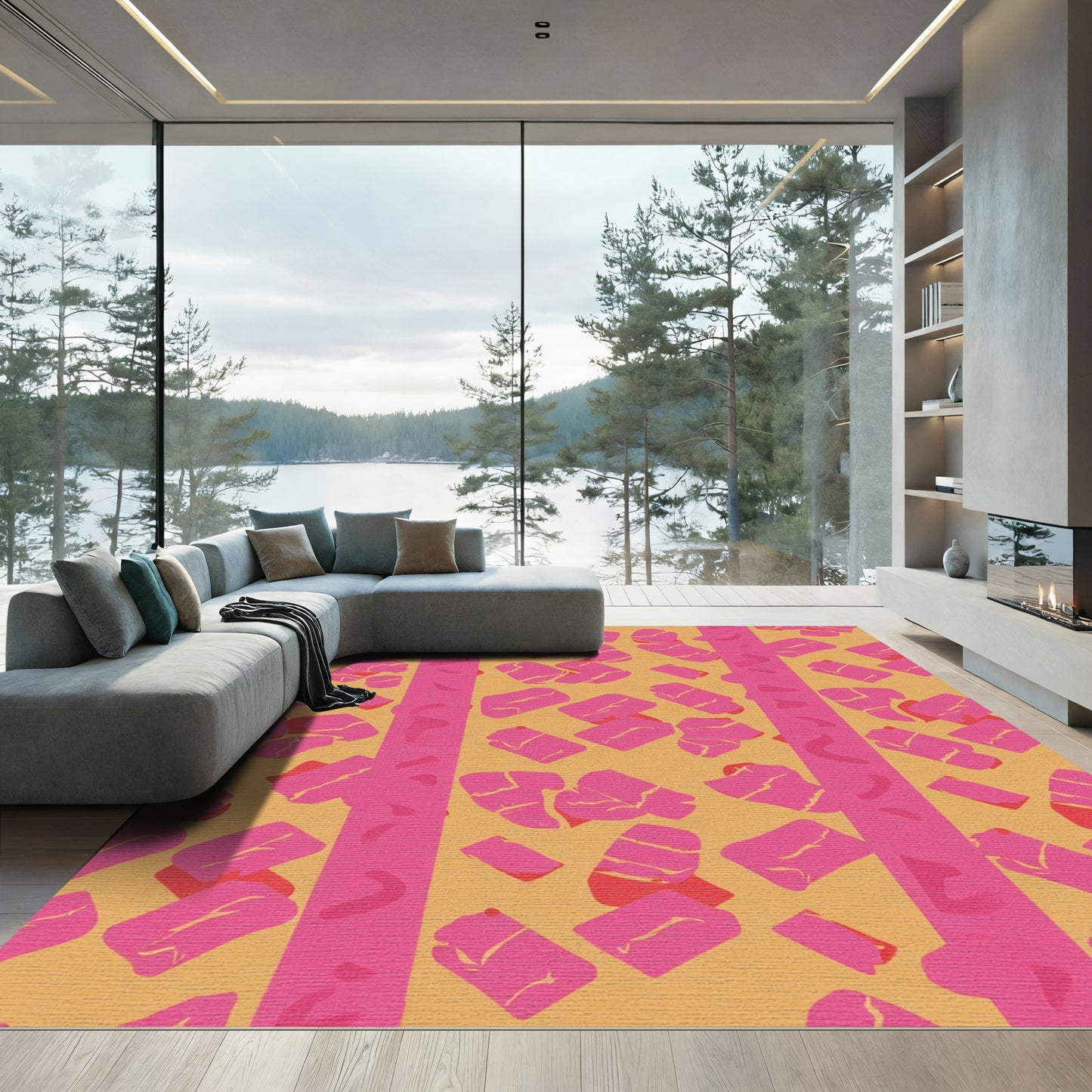 Bold Pink Abstract Pink Orange Rug