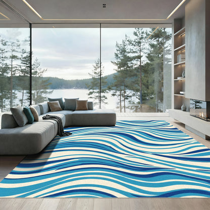 Oceanic Swirls Cream Waves Rug