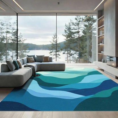 Abstract Blue Teal Ocean Waves Rug