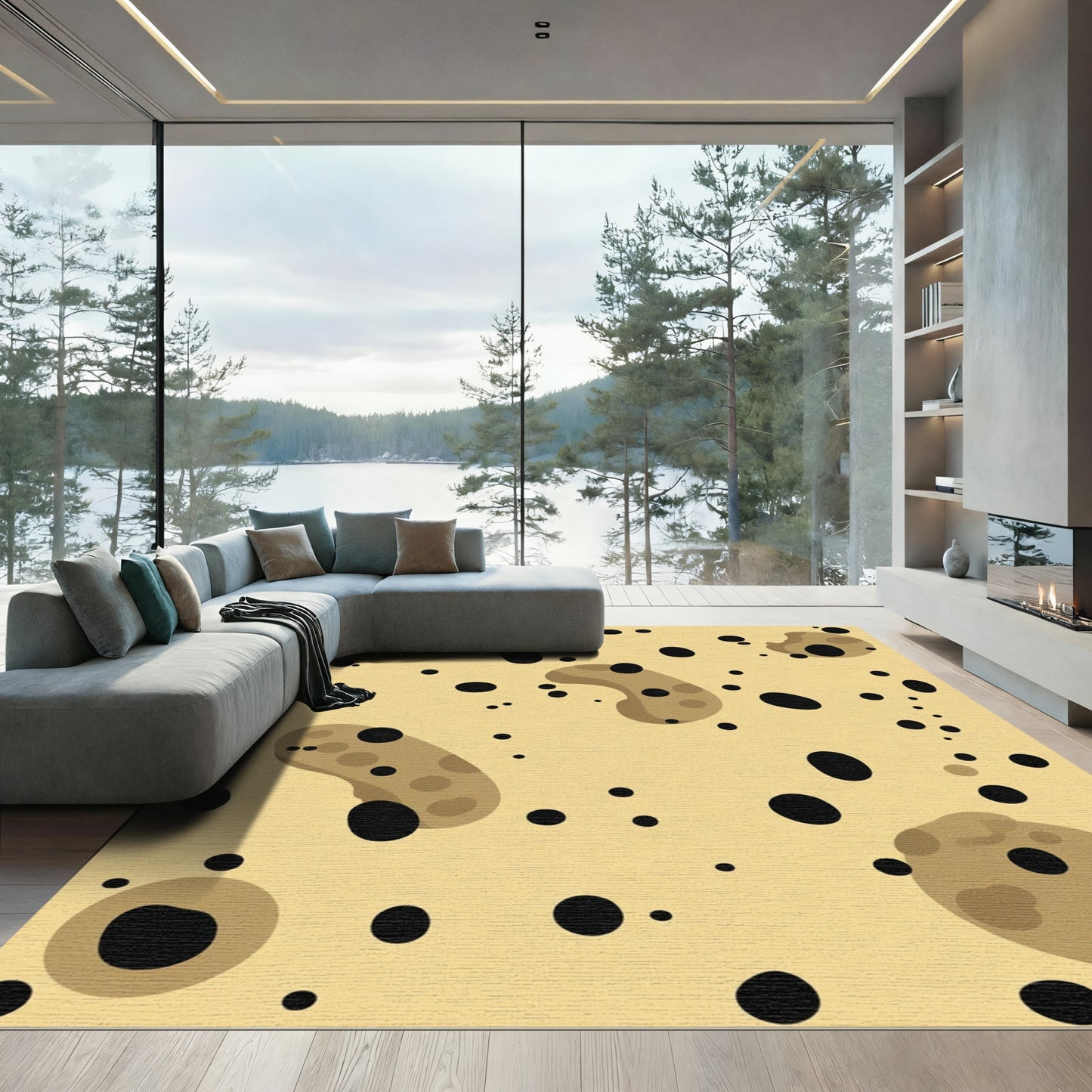 Scattered Black Dot Organic Shapes Rug