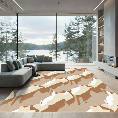 Abstract Camouflage Terracotta Cream Shapes Rug