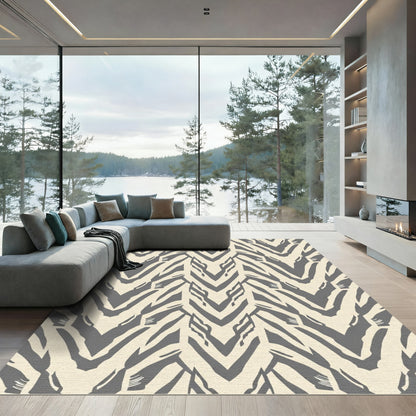 Gray Cream Abstract Chevron Rug
