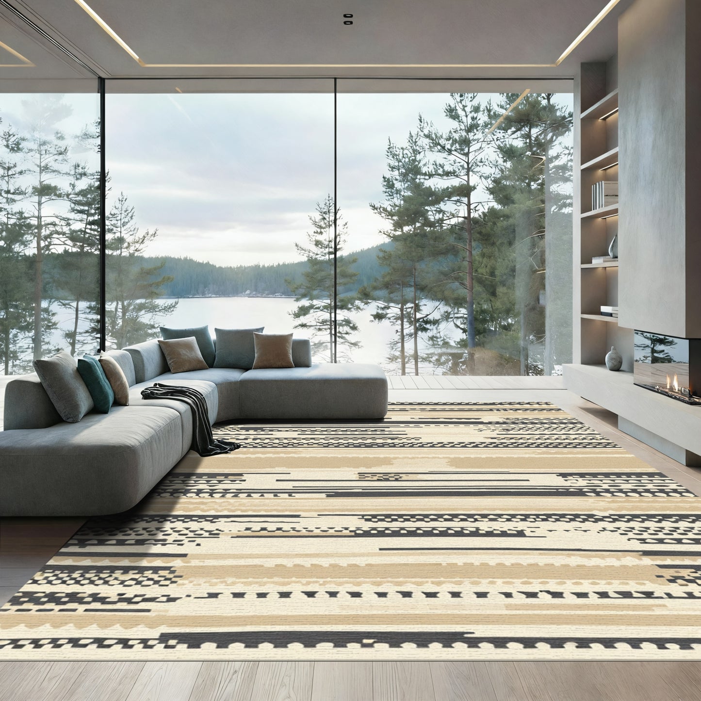 Neutral Earth Tones Textured Stripes Rug