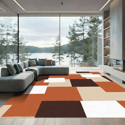 Earthy Tone Patchwork Geometric Composition Rug