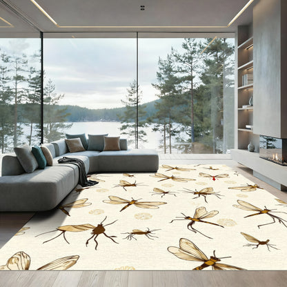 Golden Dragonfly Insects Natural Theme Rug