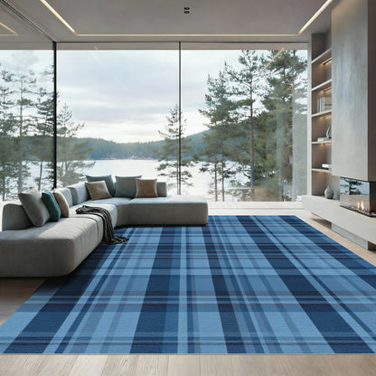 Classic Blue Plaid Checkered Rug
