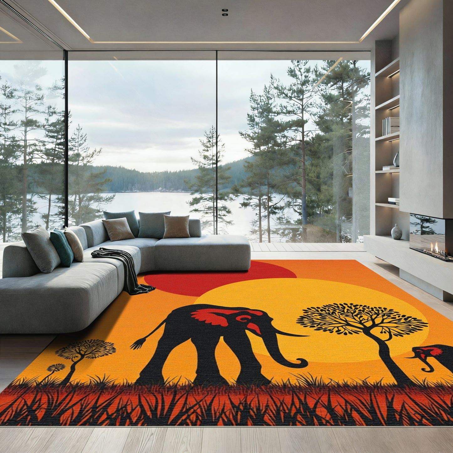 Warm Sunset Elephant Safari Rug