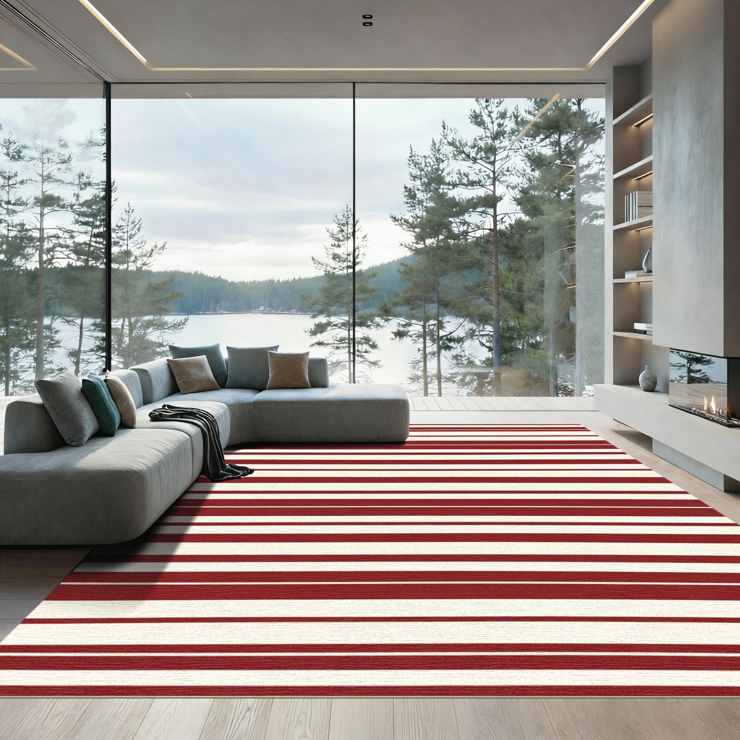Classic Red White Stripe Rug