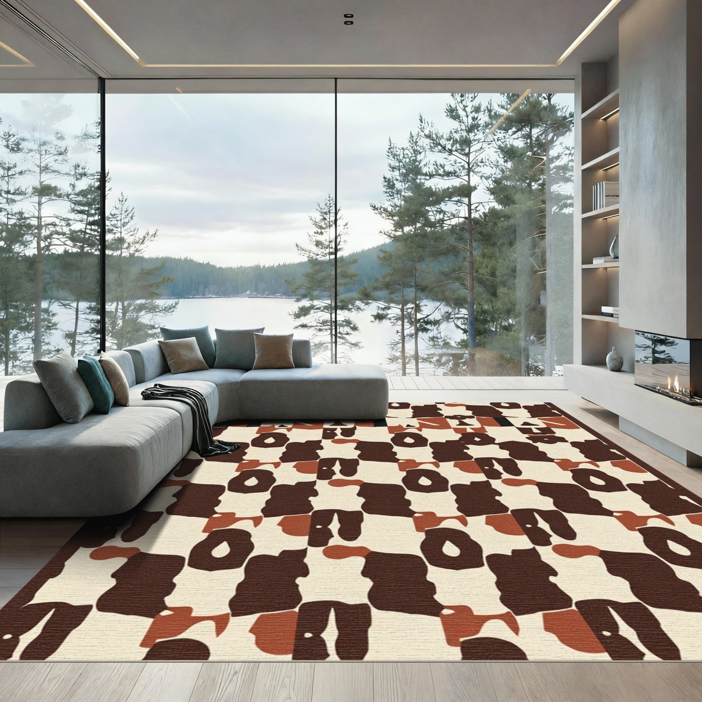 Abstract Earthy Tone Organic Shapes Rug
