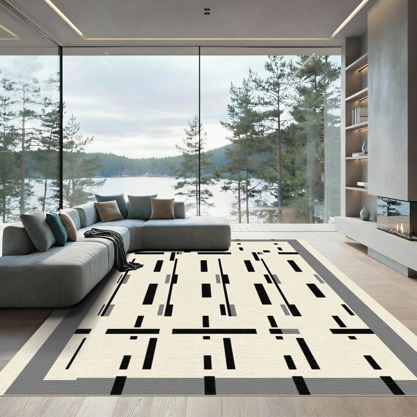 Abstract Lines and Blocks Composition Rug