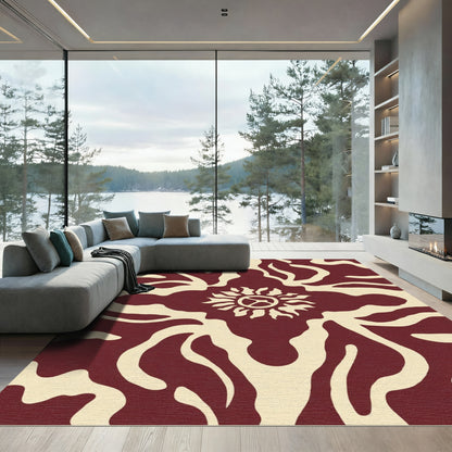 Crimson Sunburst Organic Flow Rug