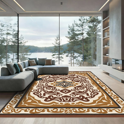 Earthy Brown Vintage Floral Medallion Rug