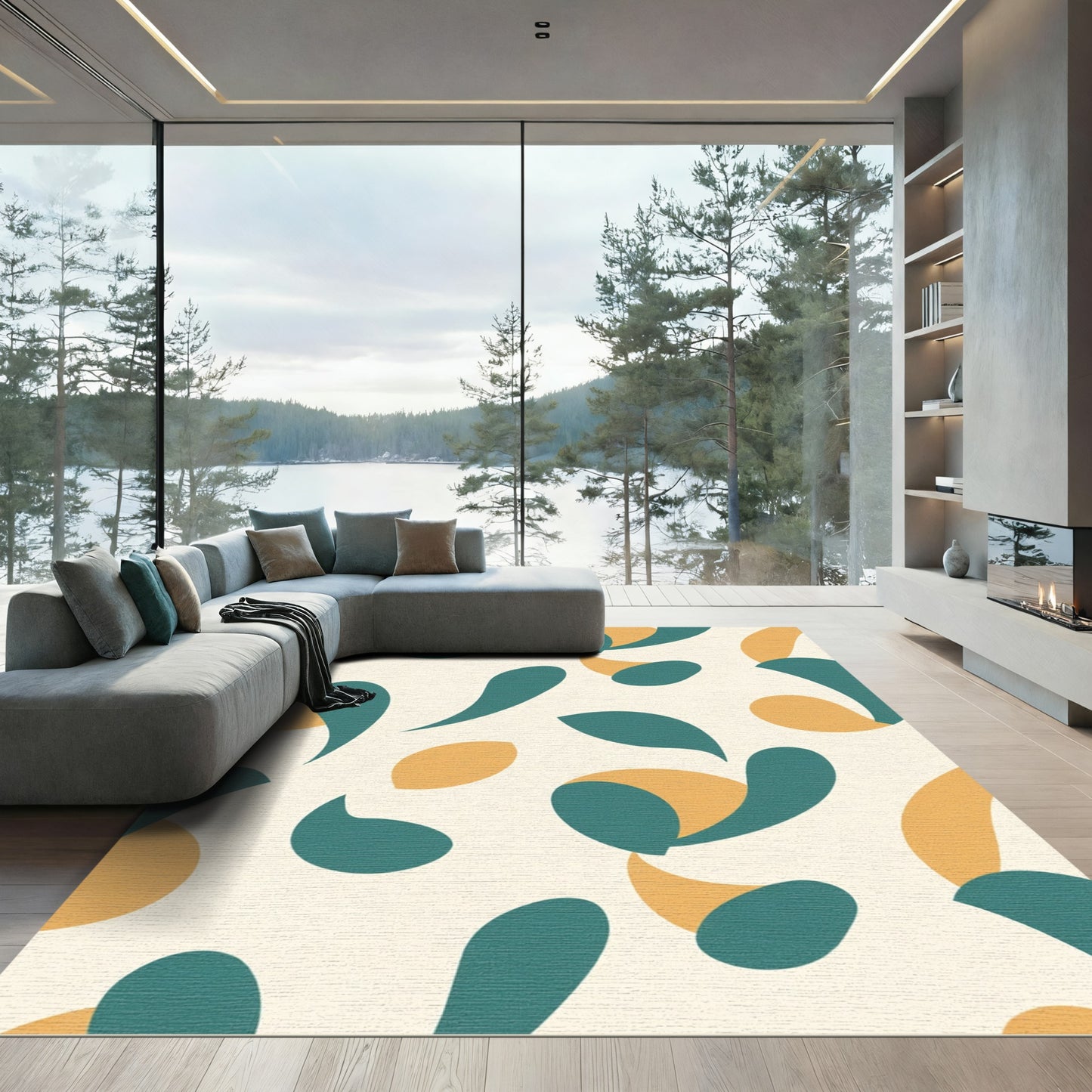 Teal Yellow Blob Abstract Harmony Rug