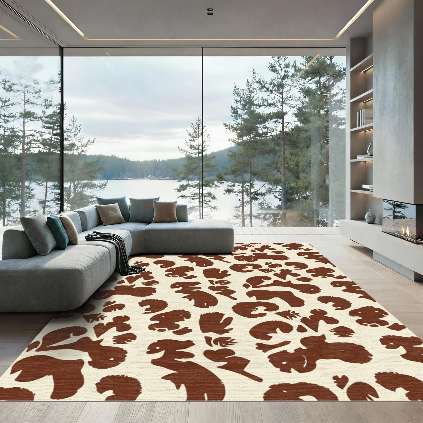 Brown Organic Blob Composition Rug