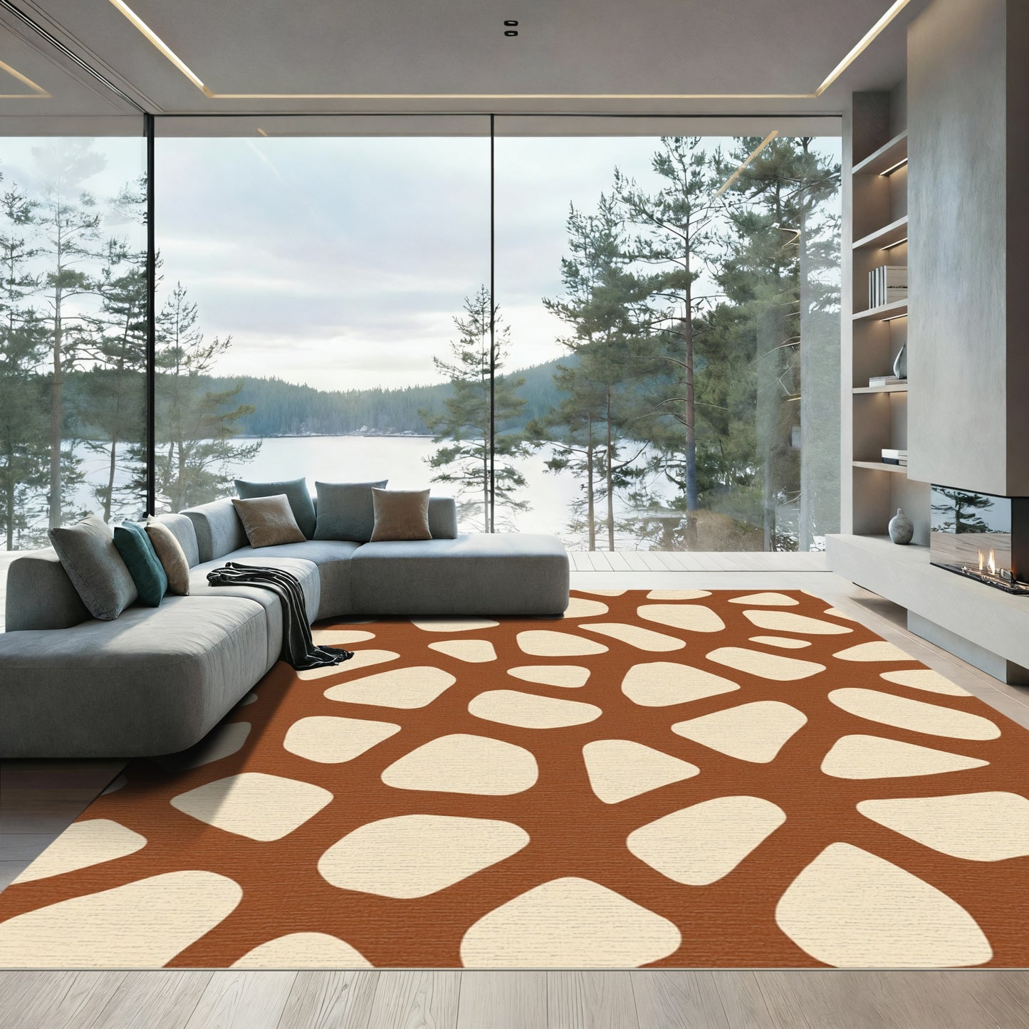 Terra Cotta Abstract Organic Patchwork Rug