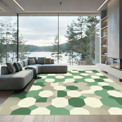 Emerald Green Octagon Grid Rug