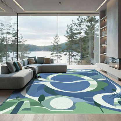Serene Blue Green Abstract Landscape Rug