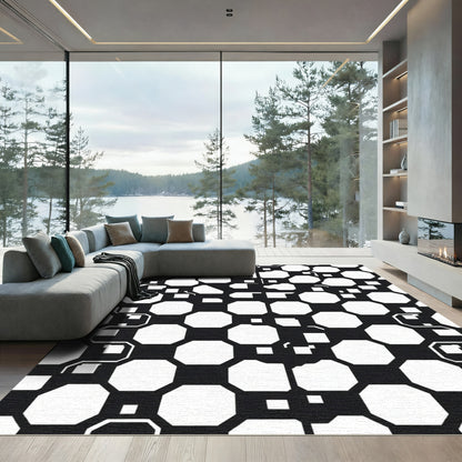 Black White Octagon Tile Mosaic Rug