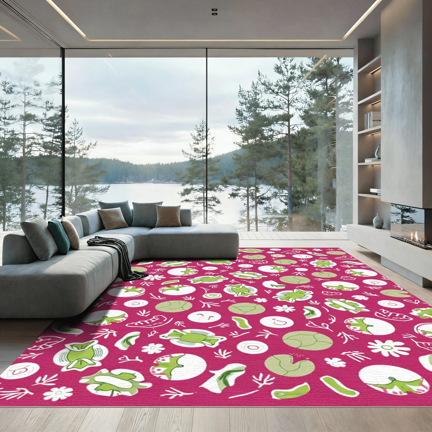 Pink Green Candy Flower Repeating Pattern Rug