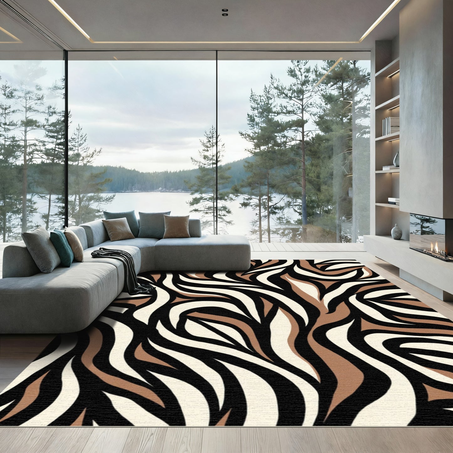 Bold Brown White Zebra Stripe Rug