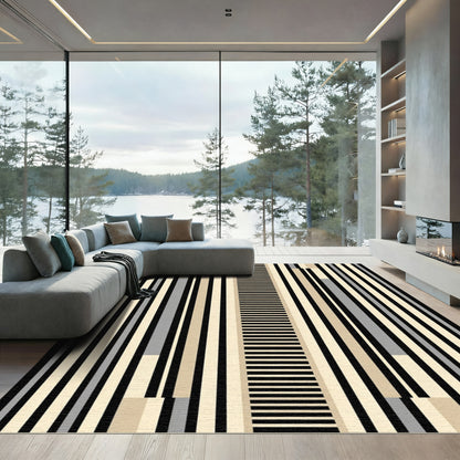 Modern Black Cream Striped Column Rug