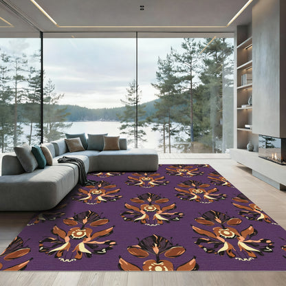 Purple Brown Floral Damask Medallion Rug