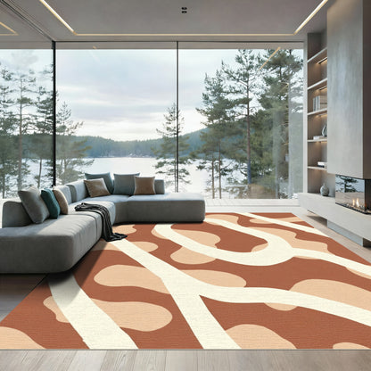 Abstract Cream Wavy Terracotta Rug
